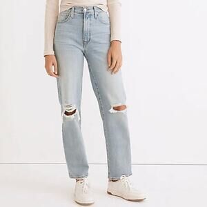 Madewell Light Wash Straight Leg Ripped Jeans